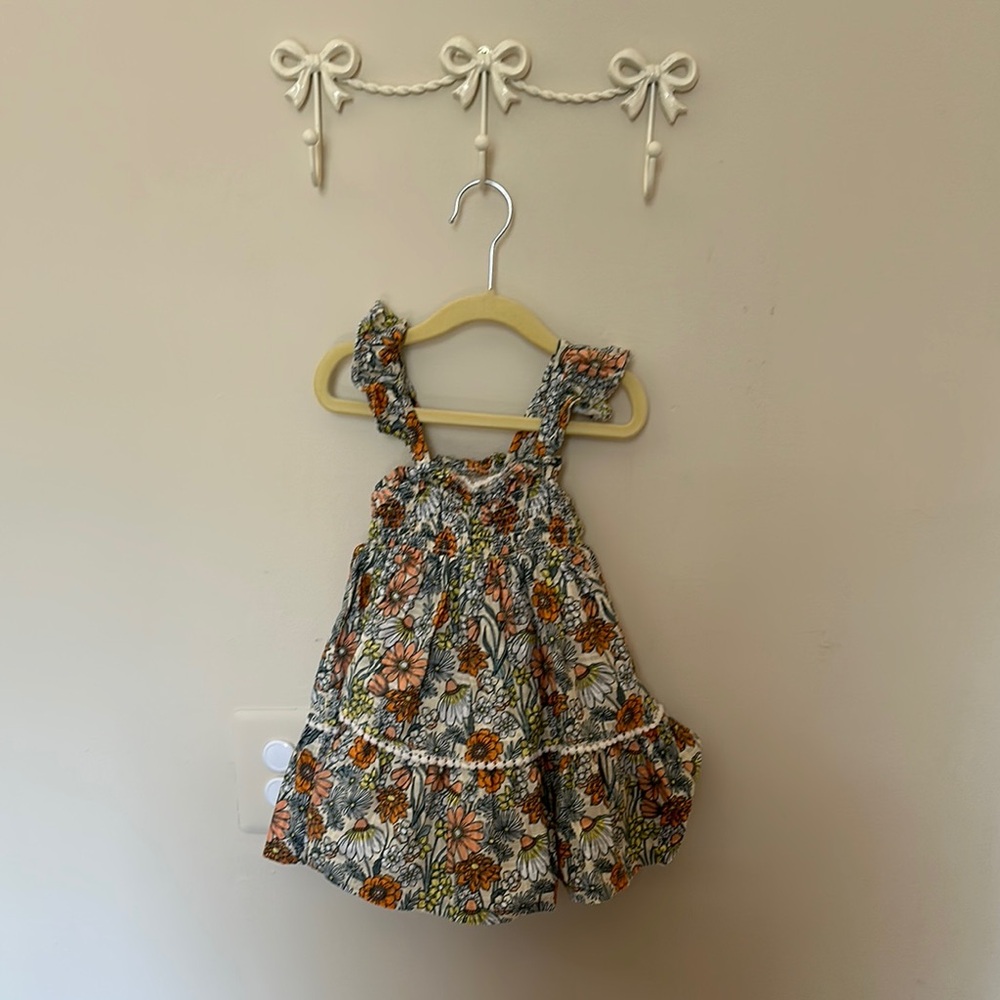 Floral Ruffle Strap Sundress for Kids - Orange & White